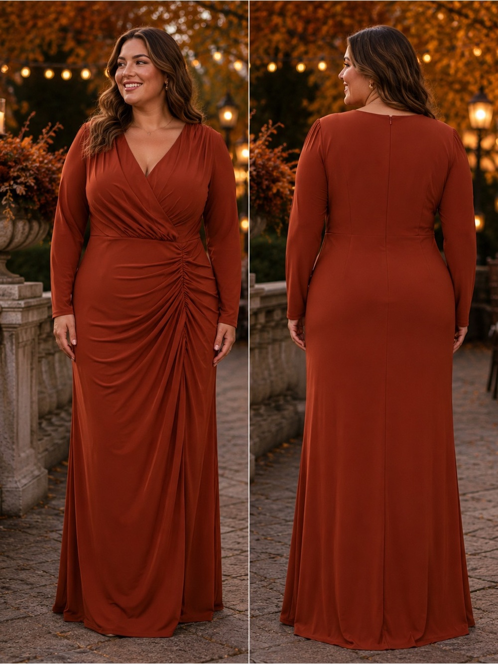 NWT Davids Bridal Cinnamon Long Sleeve Gown Plus Size 20 - Picture 2 of 13